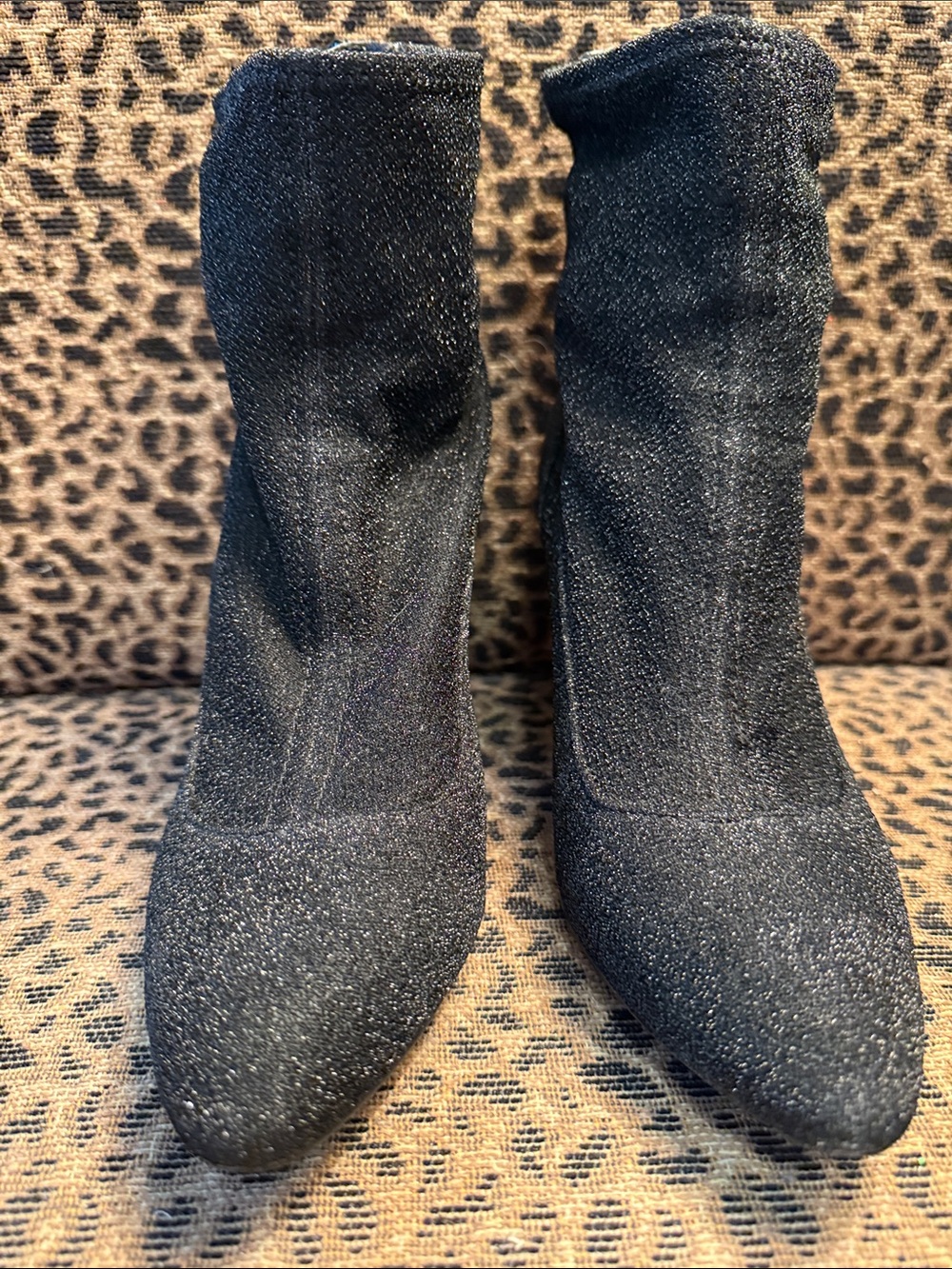 Nine West Black Sparkle Pointed Toe Sock Booties
